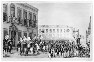 De acclamatie van Pedro I (1798-1834) keizer van Brazilië, Rio de Janeiro, 7 april 1831, illustratie uit 